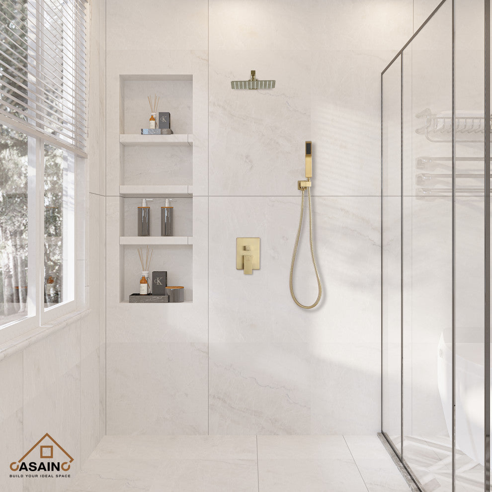 Wall-Mounted 10in Shower System with Handheld, Brushed Gold
