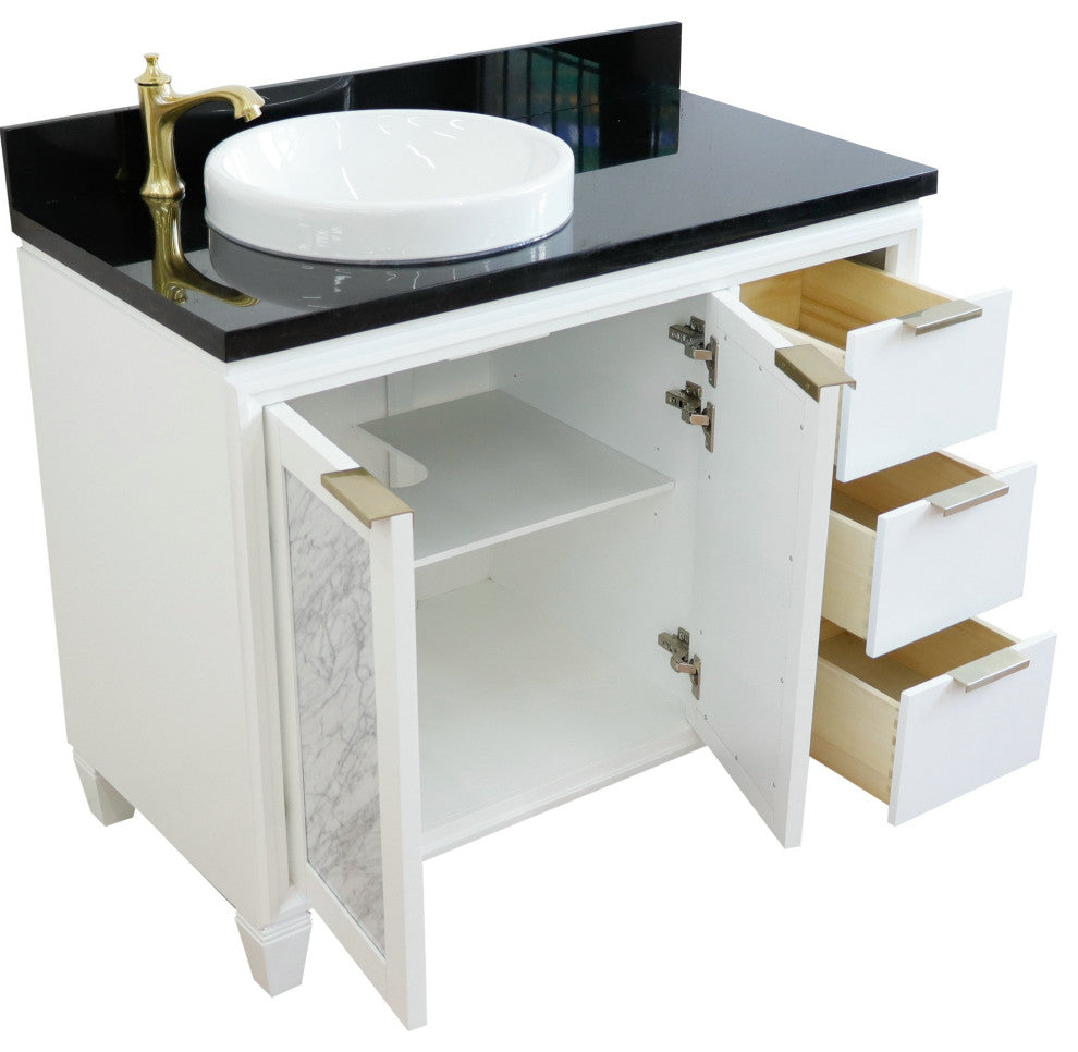 43" Single Vanity, White Finish With Black Galaxy
