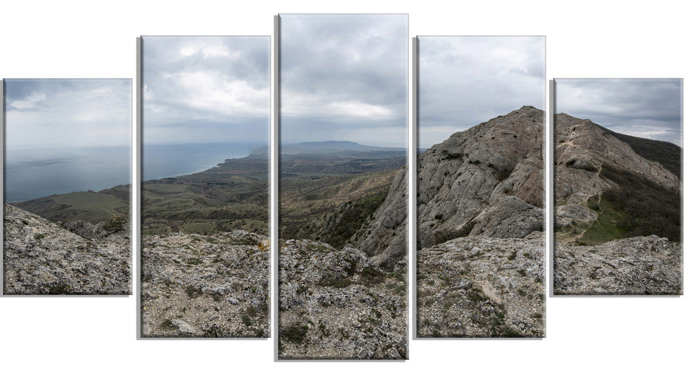 Rocky Mountain Peak Panorama, Landscape Canvas Art Print, 60"x32", 5 Panels