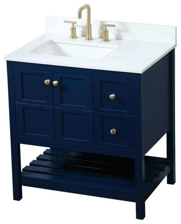 Tobias 32" Single Bathroom Vanity, Blue, With Backsplash
