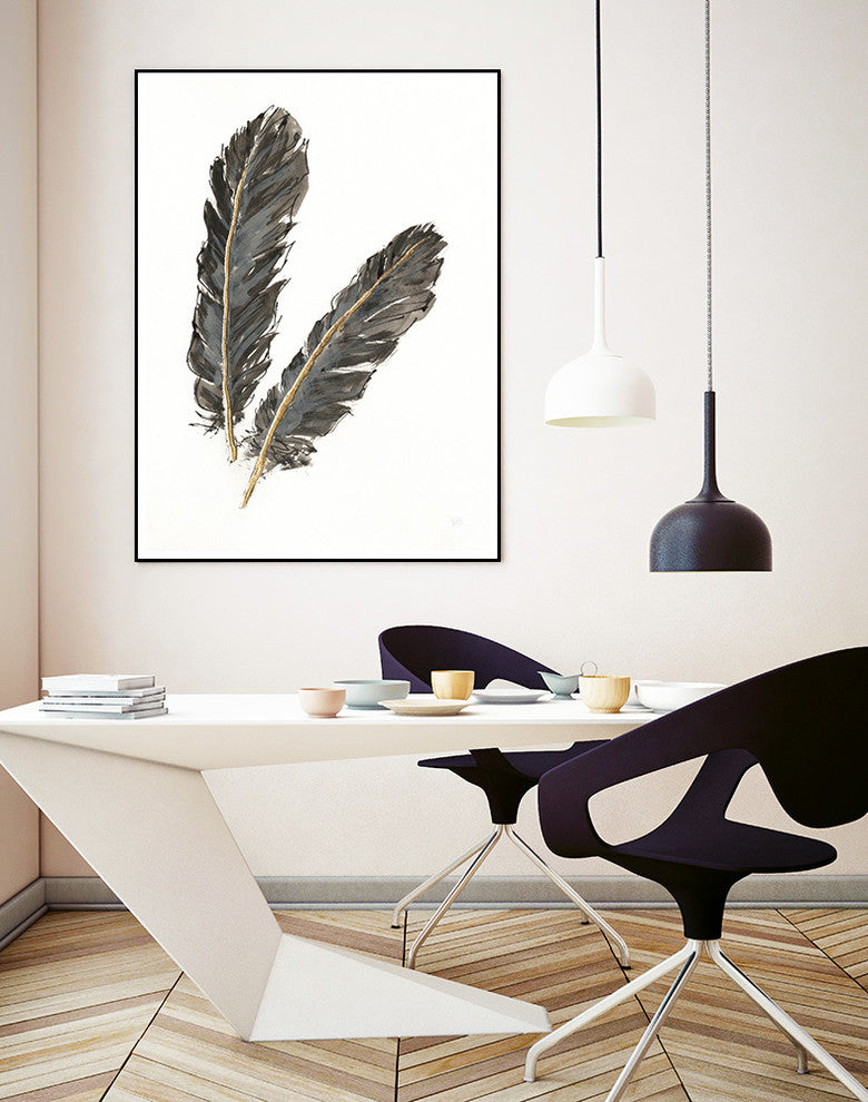 "Gold Feathers Iv On White" Art Block Framed Canvas, 22"x28"