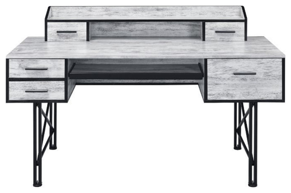 5 Storage Drawers Computer Desk, Antique White and Black