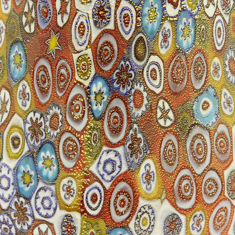 GlassOfVenice Murano Glass Golden Quilt Millefiori Urn Vase