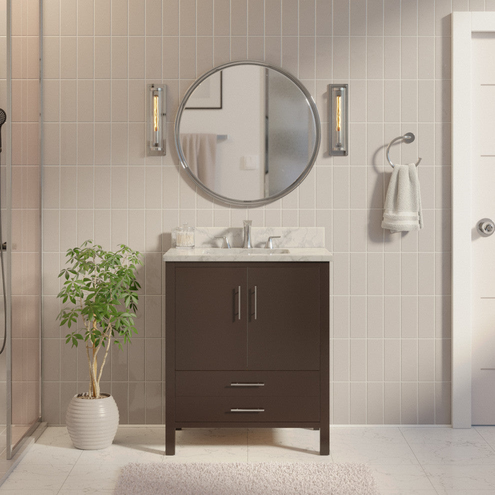 California 30" Bathroom Vanity, Chocolate, Carrara Marble