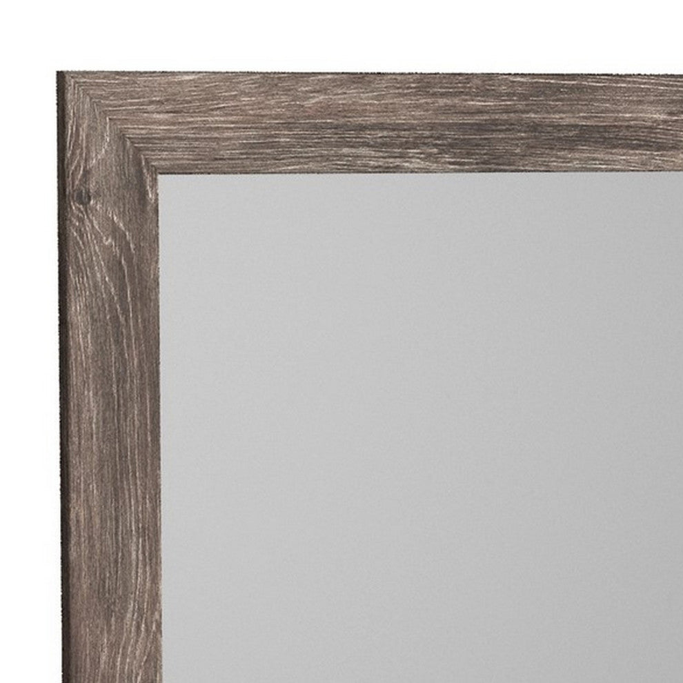Benzara BM248077 Bedroom Mirror With Replicated Grain Details, Rustic Gray