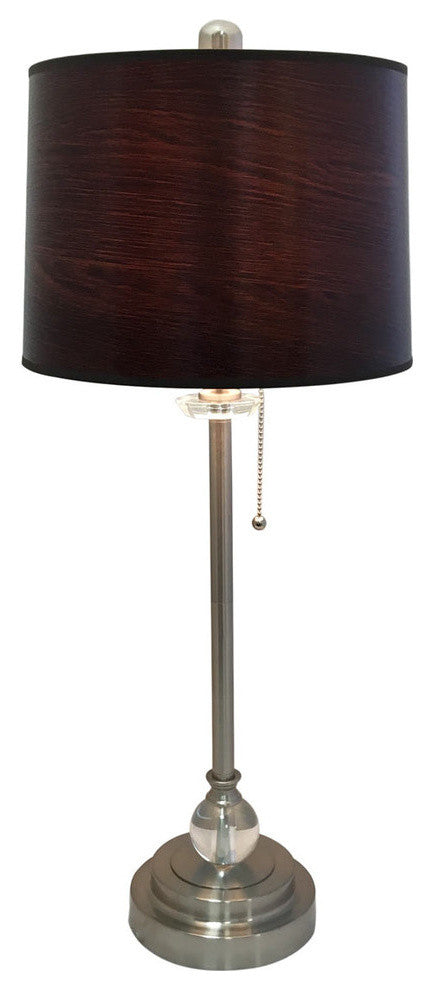 28" Crystal Lamp With Brown Wood Texture Shade, Brushed Nickel, Single