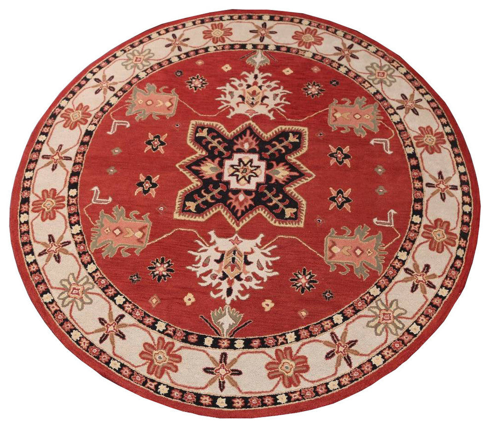 Hand-tufted Agra Oushak Oriental Wool Area Rug, Round 10'