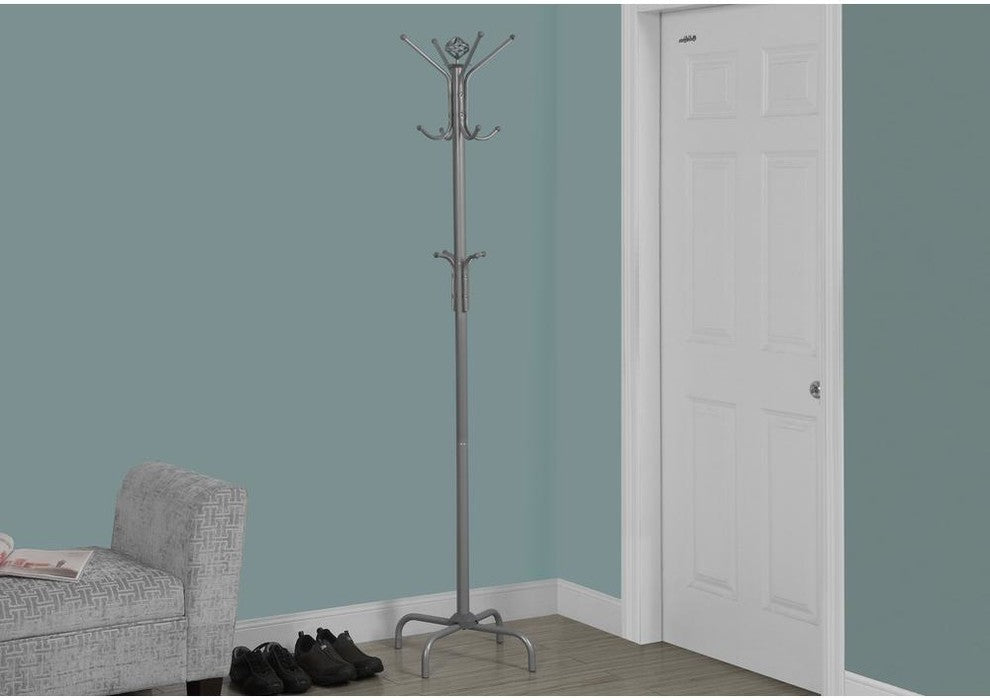 Coat Rack, 70" Silver Metal