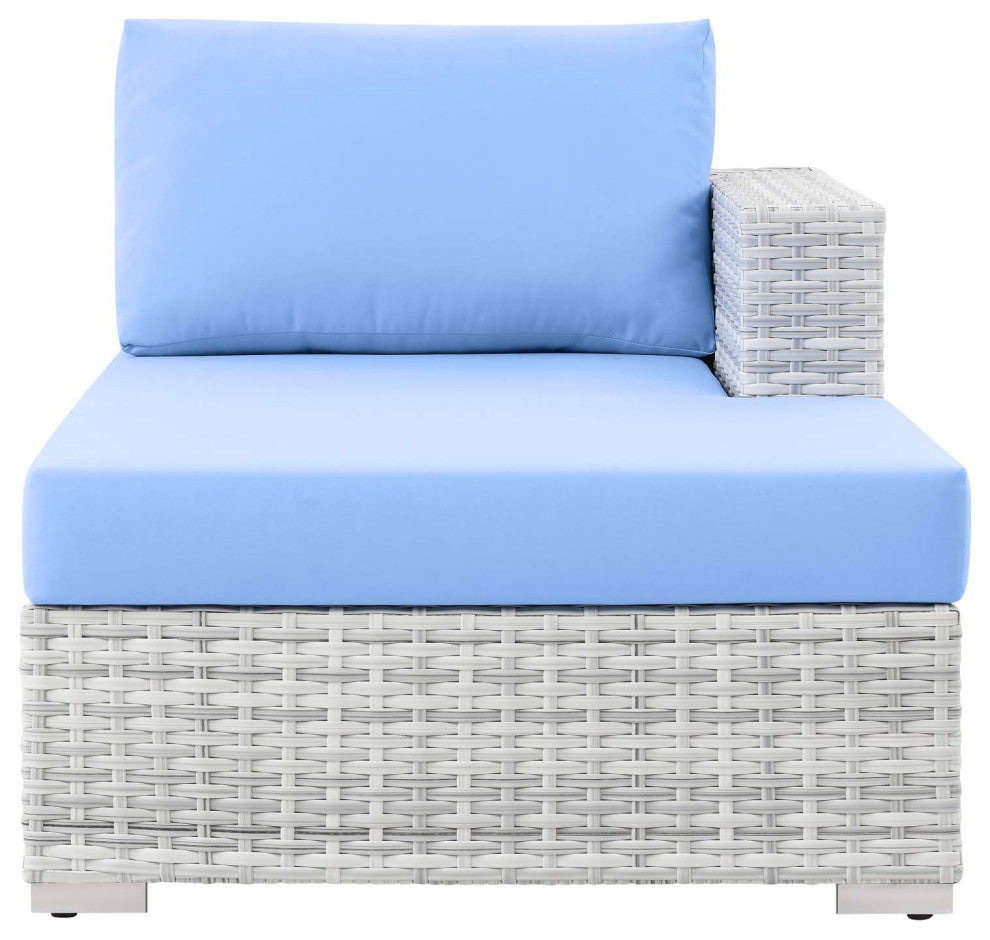Lounge Chair Chaise, Rattan, Wicker, Gray Blue, Modern, Outdoor Patio Cafe