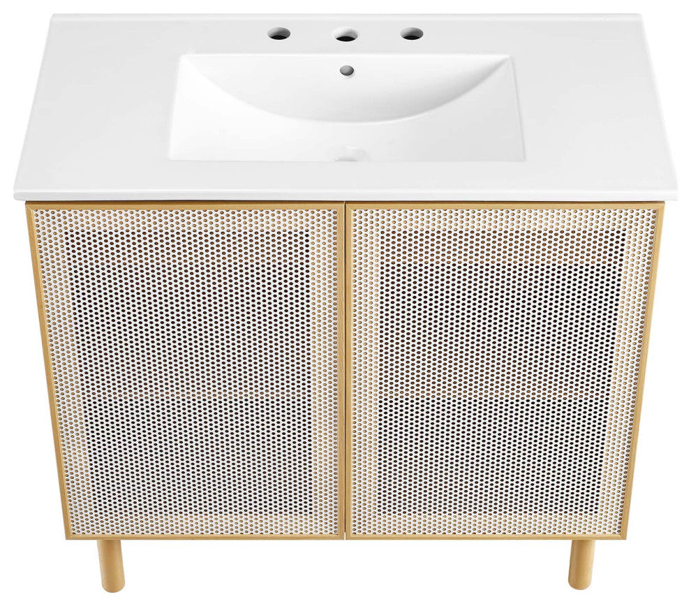 Calla 36" Perforated Metal Bathroom Vanity - White Oak