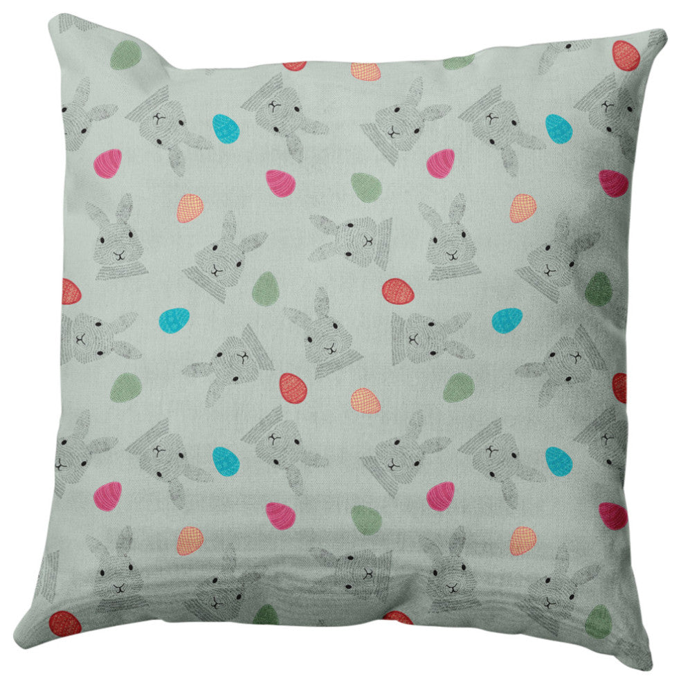Bunnies and Eggs Easter Decorative Throw Pillow, Breezeway Green, 26x26"