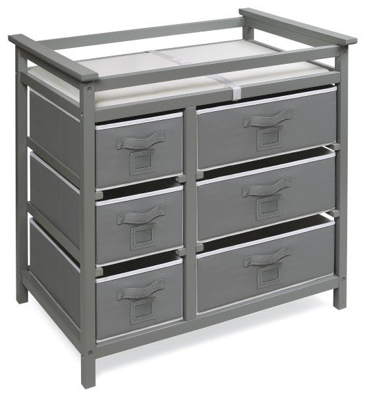 Modern Baby Changing Table With Six Baskets, Gray