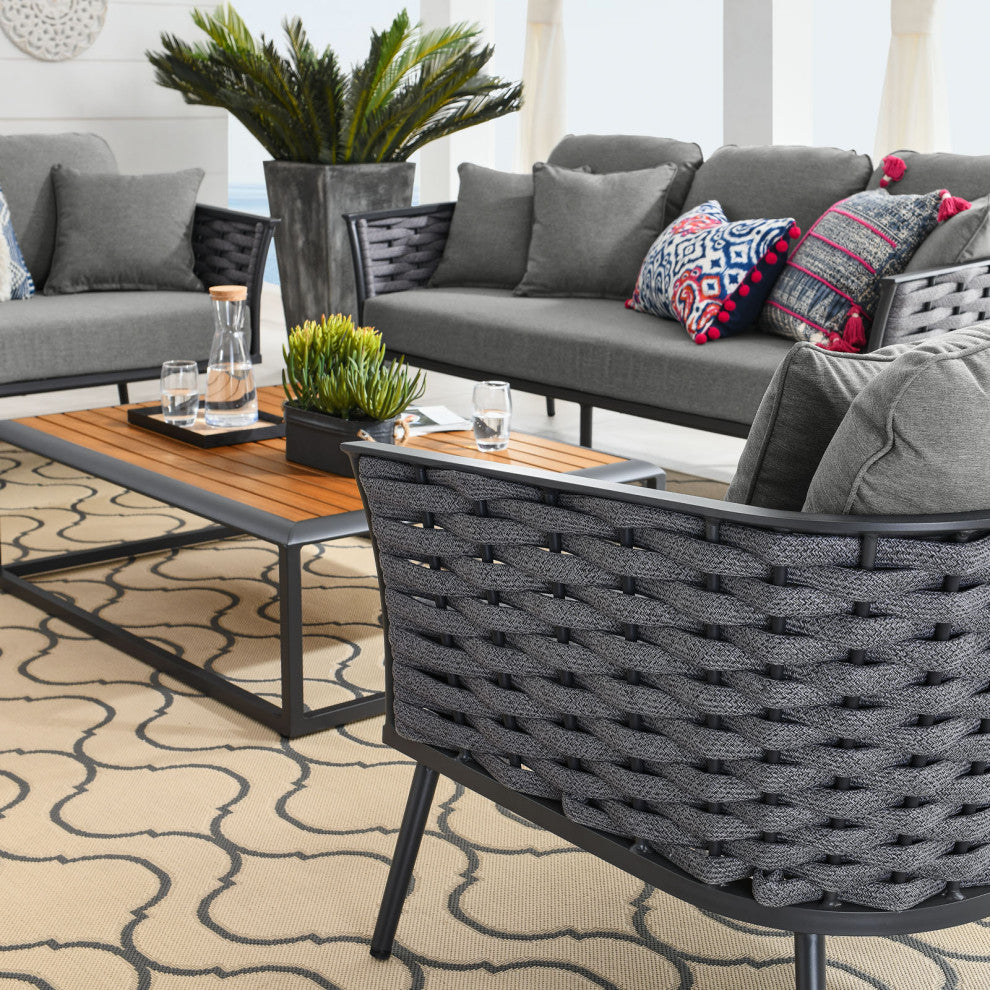 Lounge Sectional Sofa Chair Table Set, Aluminum, Modern, Outdoor, Gray