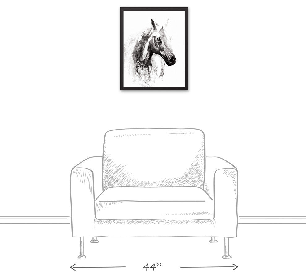 Black and White Watercolor Horse 16x20 Black Framed Canvas