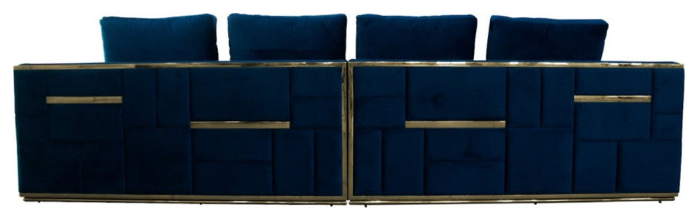 Divani Casa Mobray Glam Blue and Gold Fabric Sofa