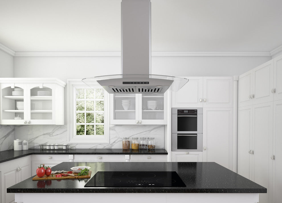 Noturna IG Island Glass Canopy Range Hood with Night Light, 30"