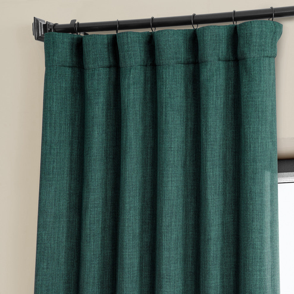Faux Linen Darkening Curtain Single Panel, Slate Teal, 50"x108"