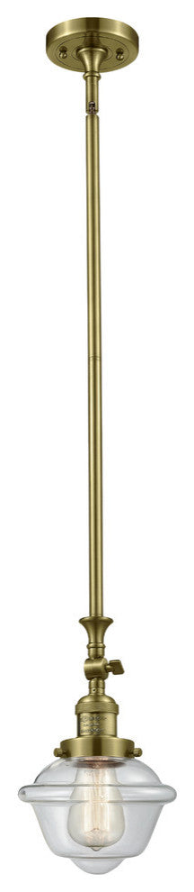 Small Oxford 1-Light LED Pendant, Antique Brass, Glass: Clear