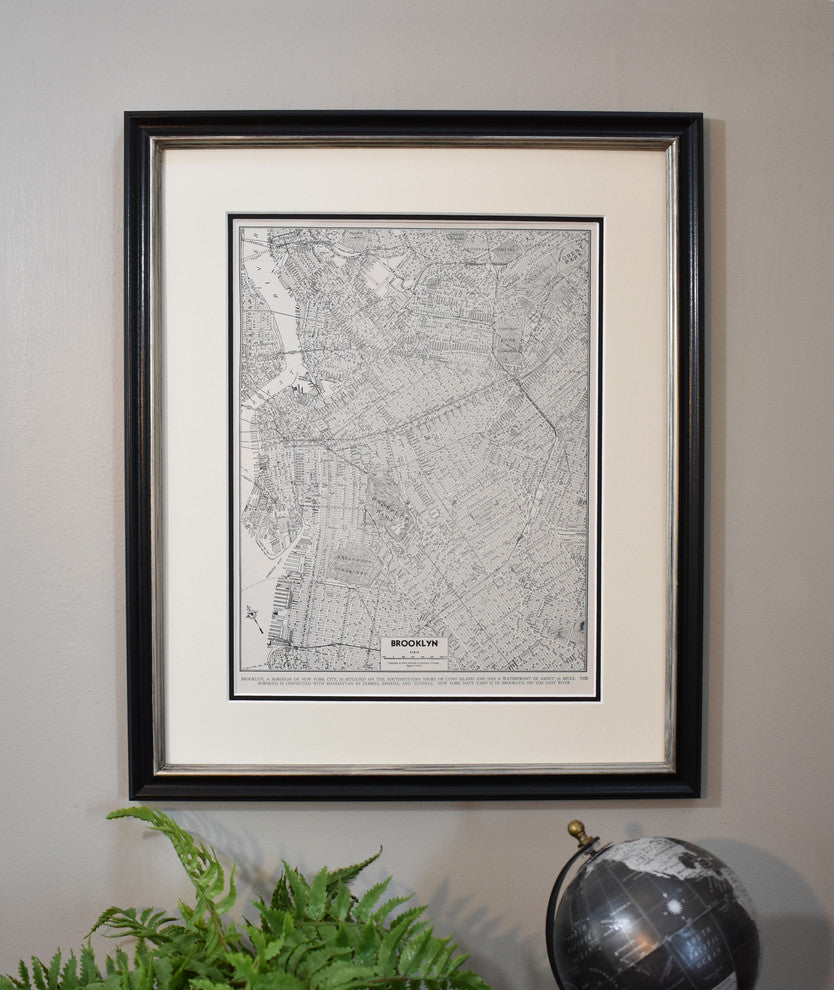 Vintage Brooklyn, New York Map, Framed Original NYC Map- Authentic 1940s