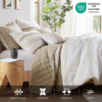 Madison Park Carolina 7 Piece Stripe Comforter and Quilt Set