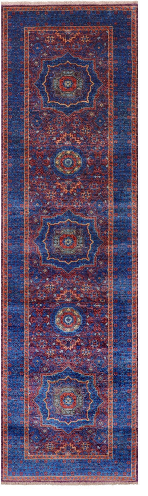 Geometric Mamluk Hand-Knotted Wool Runner Rug 2' 9" X 9' 9" - Q12278