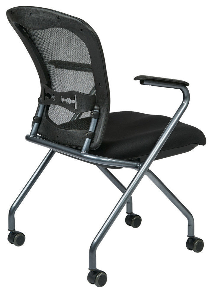 Deluxe Folding Chair With ProGrid Back, Arms and Titanium., Set of 2