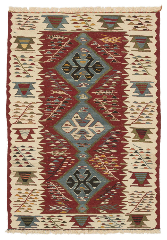 New Handwoven Turkish Kilim Rug 3' 11" x 5' 7", 47 in. x 67 in.