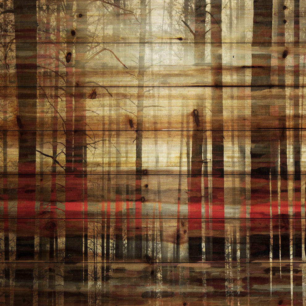 "Sunlight Through the Trunks" Print on Natural Pine Wood, 32"x32"