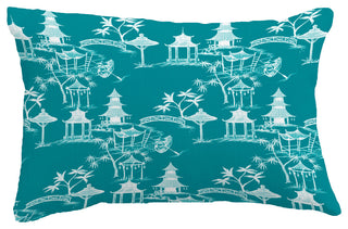 Chinapezka Floral Print Throw Pillow With Linen Texture, Blue, 14"x20"