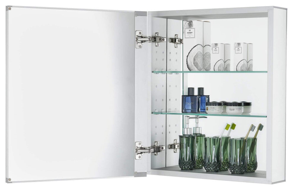 Bathroom Medicine Cabinet, Aluminum, Recessed/Surface Mount, 24"x24"