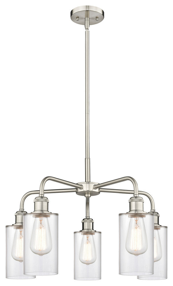 Clymer 5-Light 22" Stem Chandelier, Satin Nickel, Clear Shade