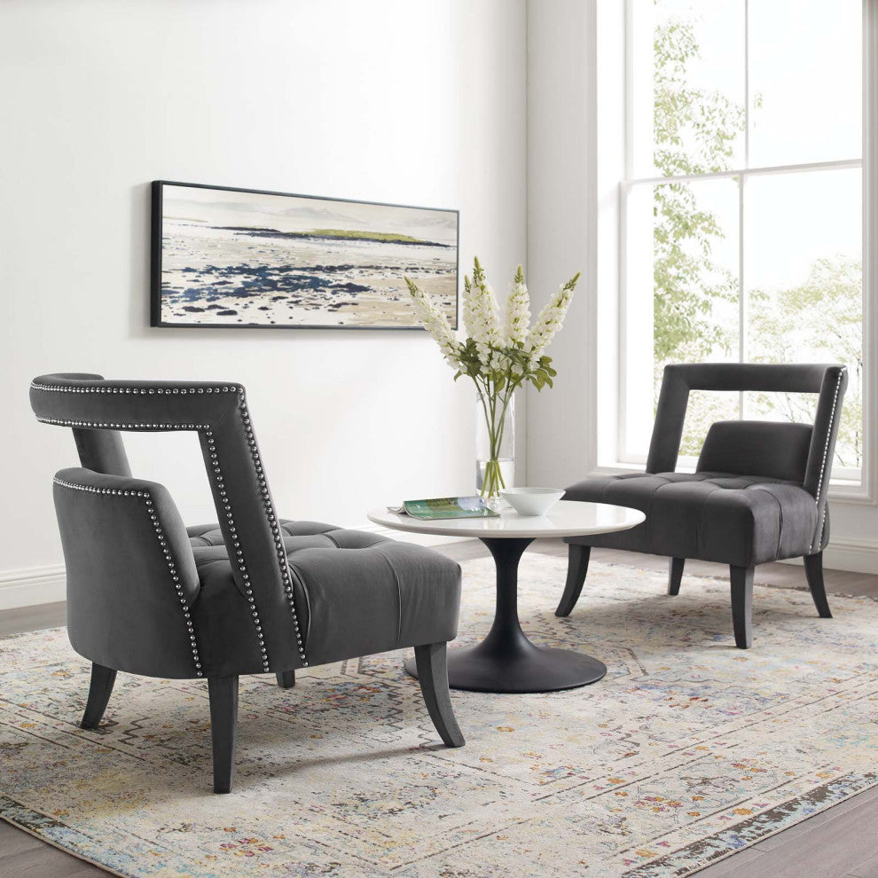 Accent Chair, Set of 2, Velvet, Gray, Modern, Living Lounge Hospitality