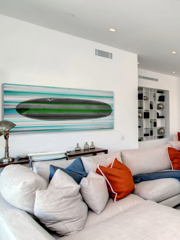 "Surf Board" Print on White Wood, 60"x20"
