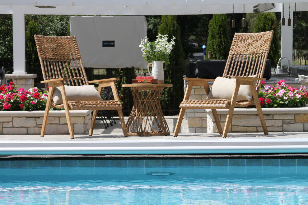 Teak and Wicker Basket Lounger Chair, Set of 2, Bohemian