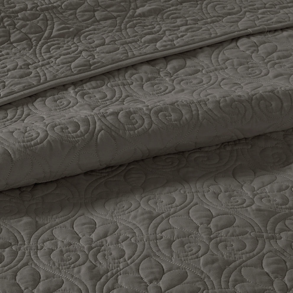 Madison Park Quebec Reversible Bedspread Set, Dark Grey