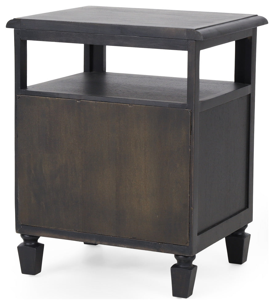 Lempster Rustic Acacia Wood and Cane Nightstand, Dark Gray