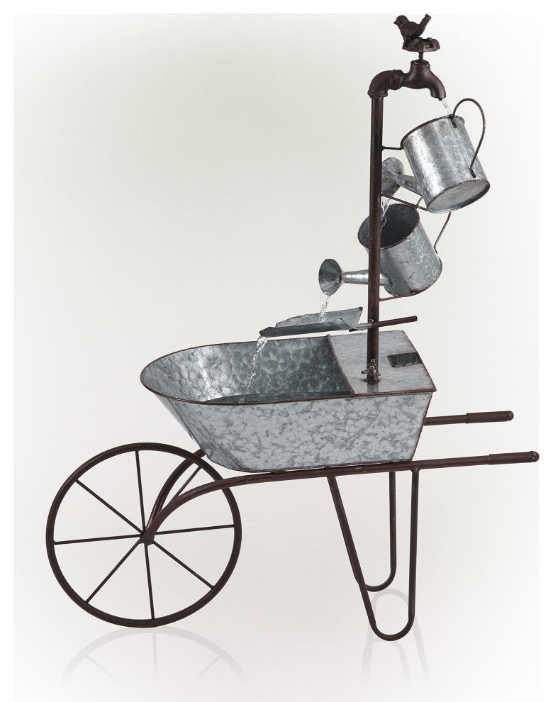 Metal Watering Can Wheelbarrow Fountain
