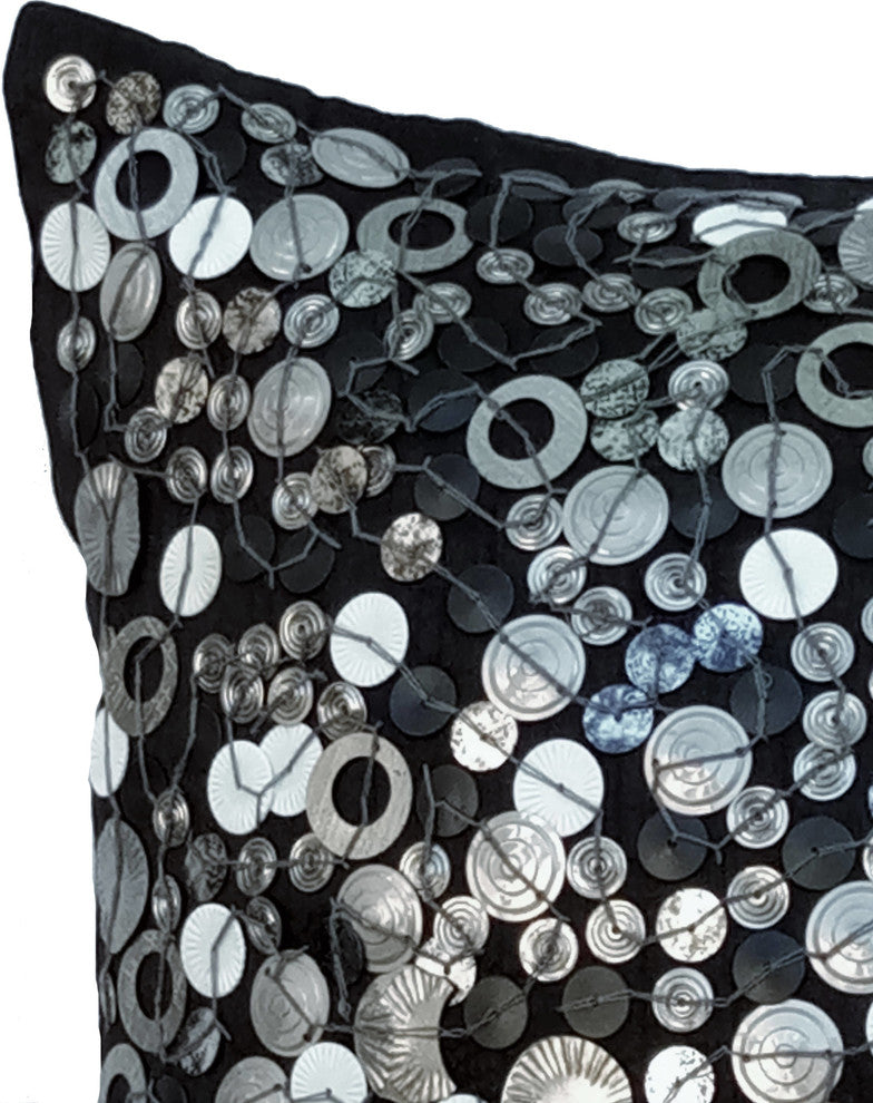 Black Decorative Pillow Covers 14"x14" Silk, Black Night