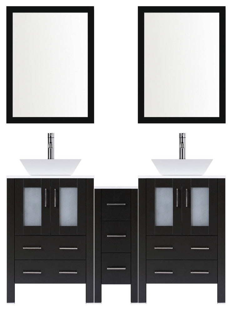 Modern Bathroom Vanity Set With Mirror and Sink, Espresso, 84"