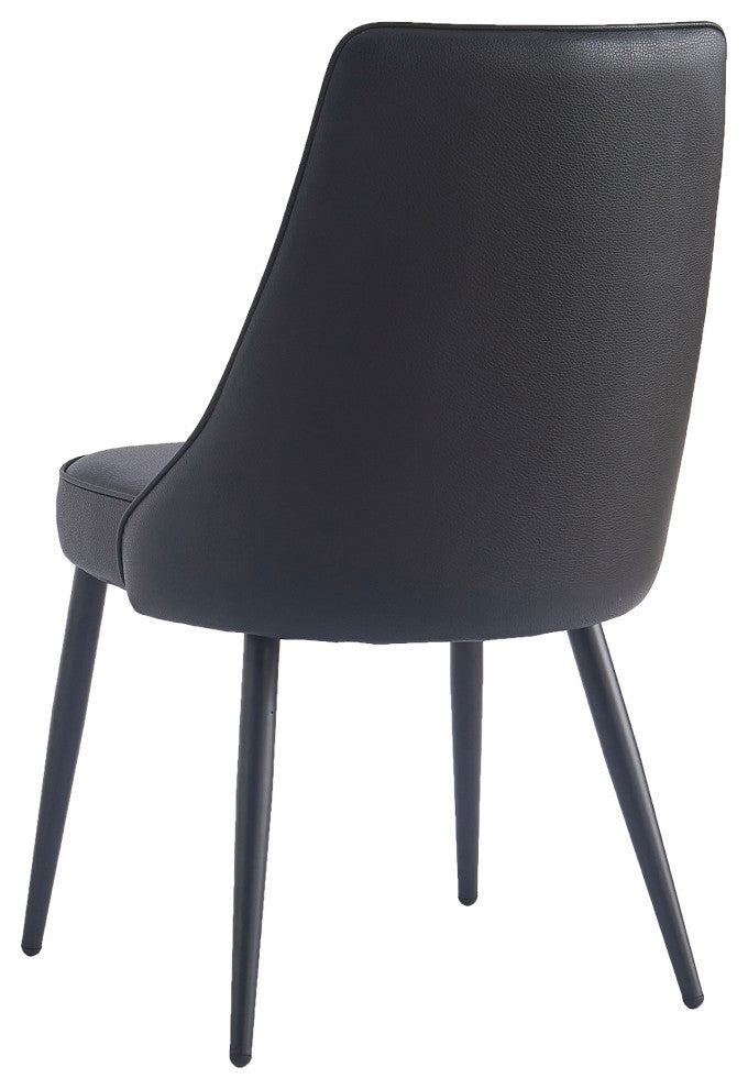 Modern Faux Leather/Metal Dining Chair, Faux Leather, Set of 2, Black/Black