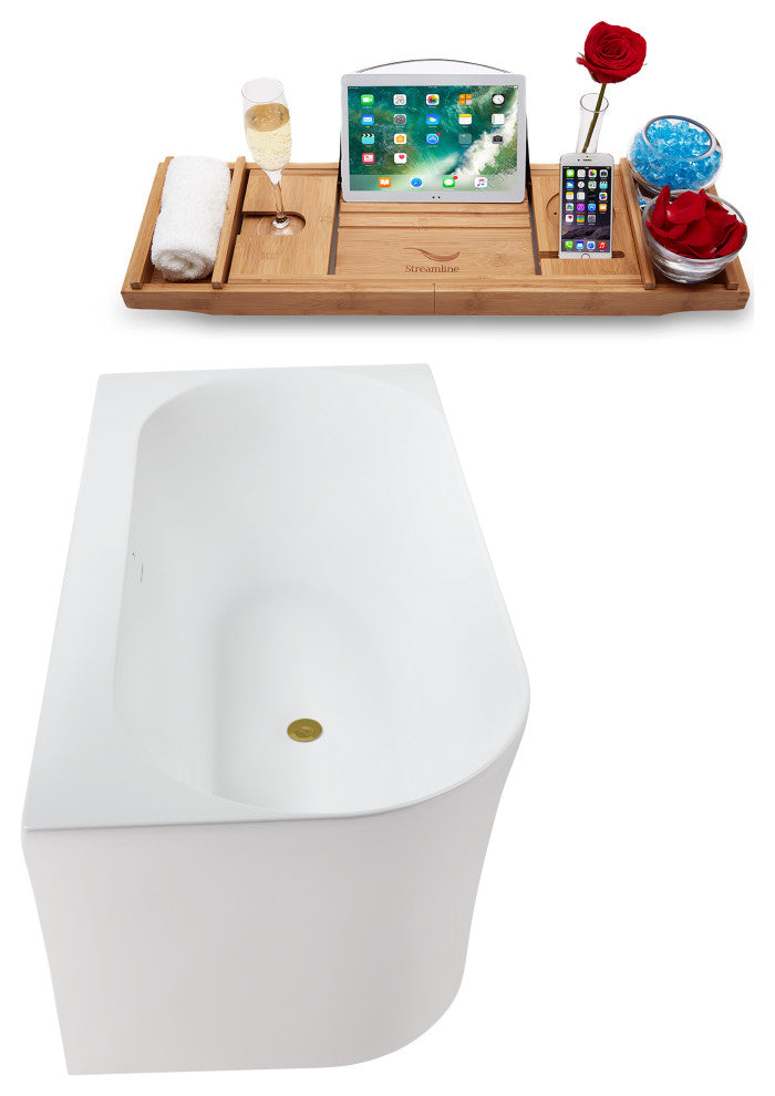 59" Streamline Bathtub and Tray With Drain, Brushed Gold
