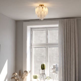 Burbank 4-Light Gold Brass Waterfall Semi Flush Mount Ceiling Fixture Leaf Glass