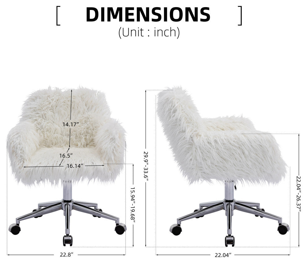 Modern Faux fur home office chair, fluffy chair for girls, White