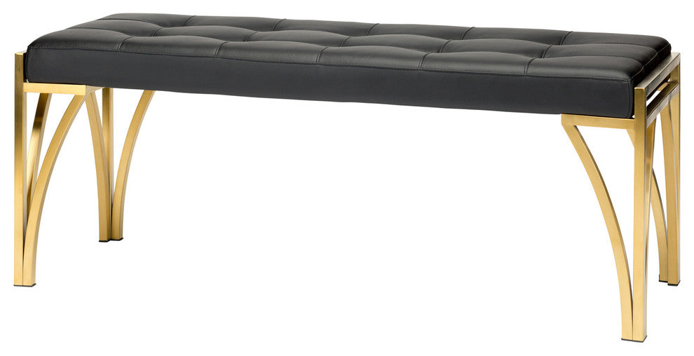 Eiffle Occasional Bench by Nuevo, Brushed Gold Stainless Steel Frame/Black