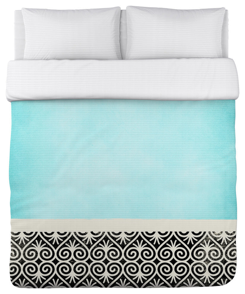 Kalli, Aqua Black Cream Lightweight King Duvet Cover