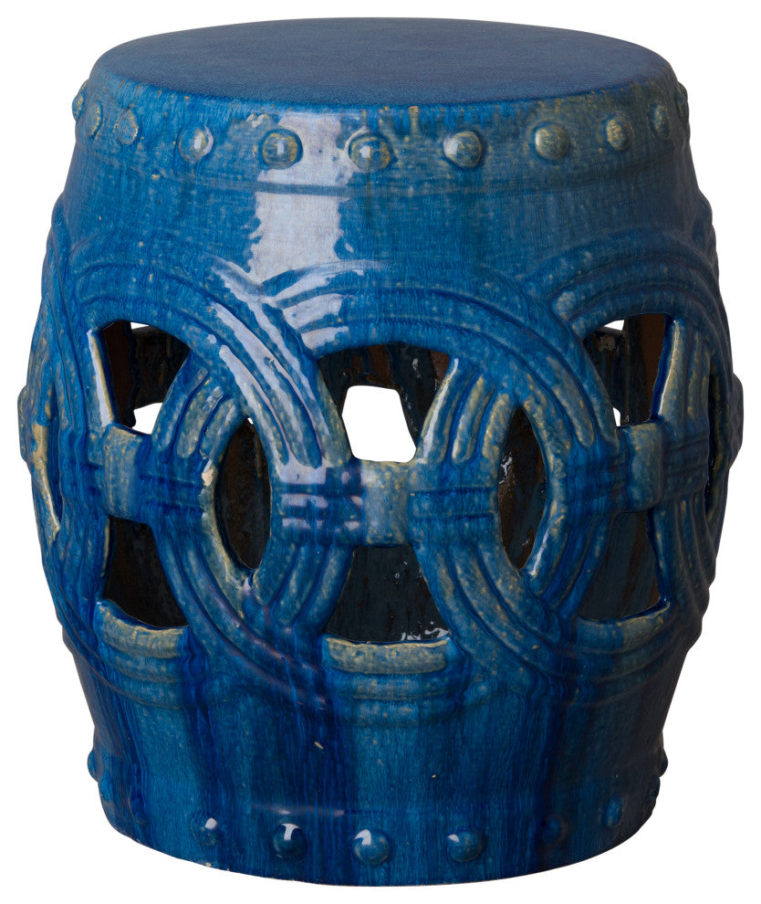 Eternity Marine Blue Round Ceramic 19" Garden Stool