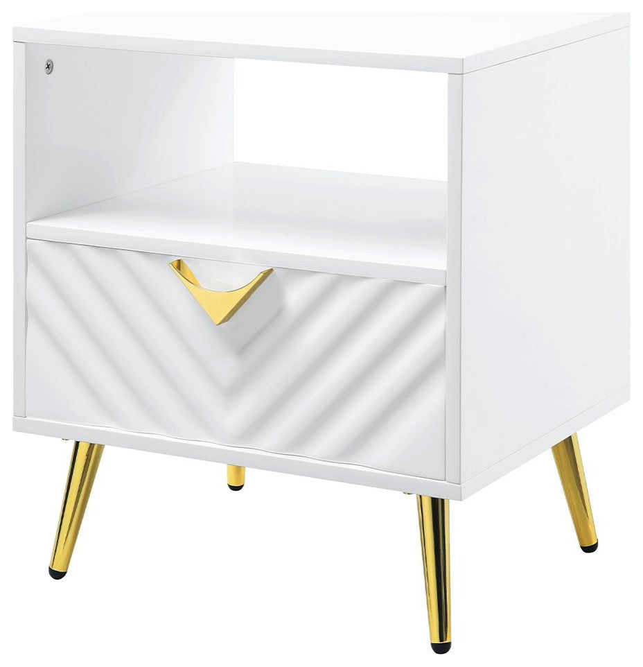 ACME Gaines End Table, White High Gloss Finish