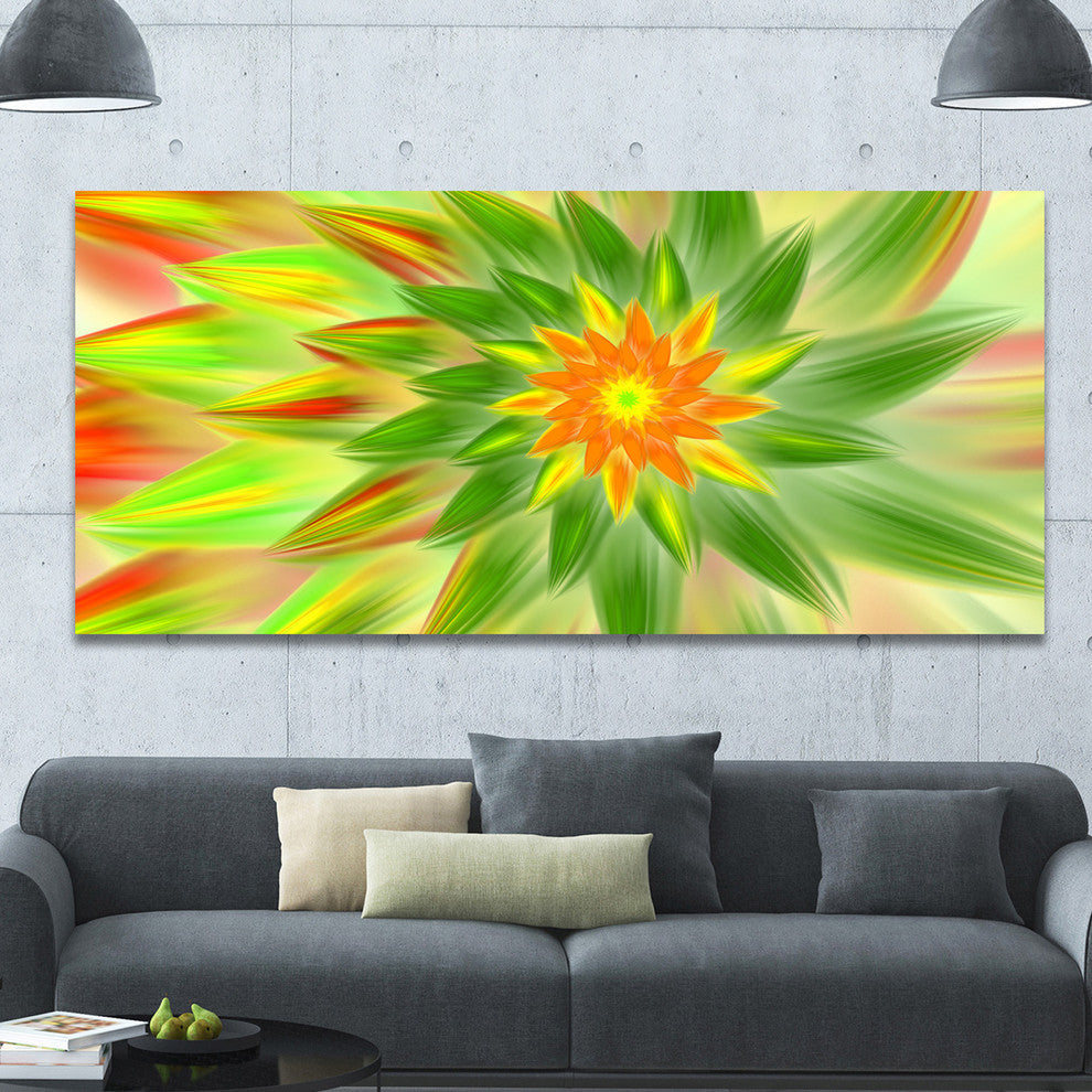 Dancing Green Fractal Flower, Large Floral Canvas Art Print, 60"x28"