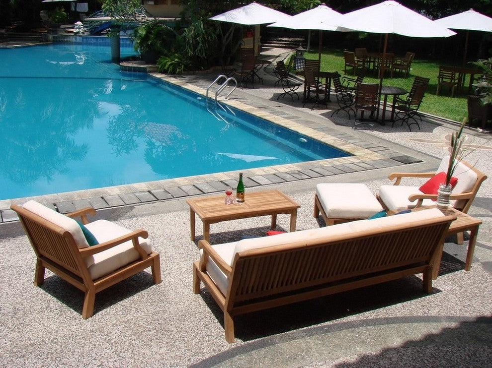 6-Piece Sack Outdoor Teak Sofa Set With Sunbrella Cushions Linen Straw