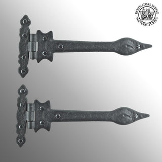 2 Pcs Black Door Strap Hinge 9" L Wrought Iron Spear Tip Renovators Supply